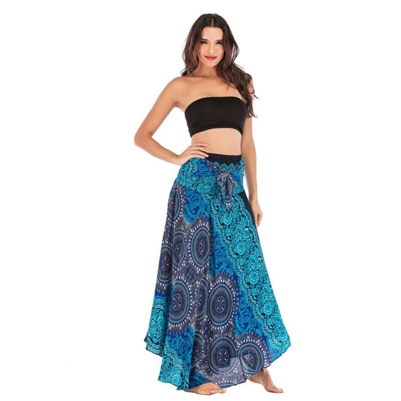 Print Maxi Skirt Elastic High Waist Long Skirts for Women Belly Dance Skirt