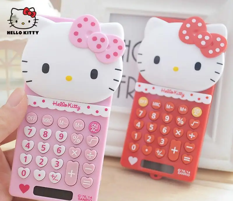 Kawaii Hello Kittys Sanrios Accessories Cartoon Anime Cute Girl Office Solar Calculator Portable Student Calculator Kids Gift