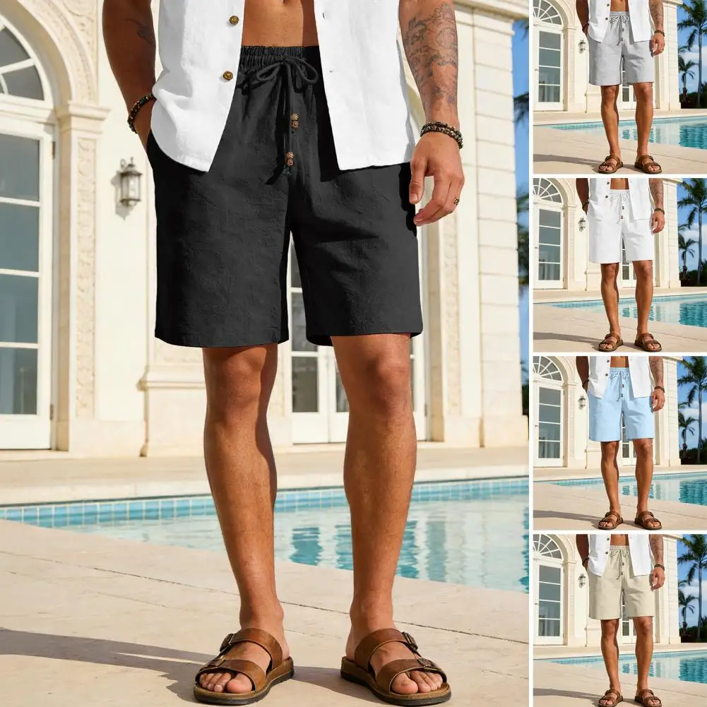 

Men Lightweight Summer Shorts with Pockets Elastic Waist Pure Color Loose Fit Outdoor Sport Shorts Casual Wear