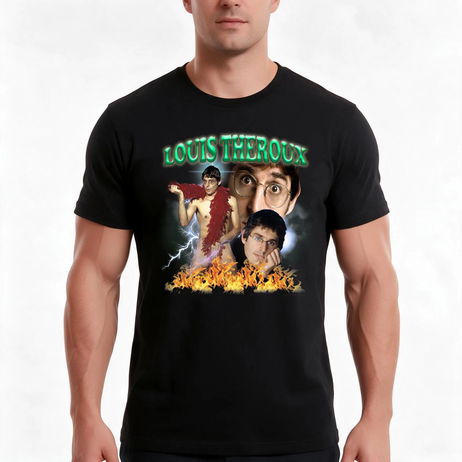 Louis Theroux Wavey T-Shirt, Summer Casual Cotton Tee, Oversized Streetwear Tops, Vintage Graphic Print, Loose Fit Short Sleeve