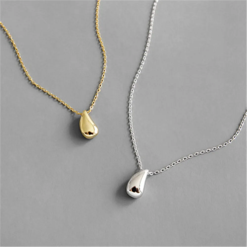 ANDYWEN 100% 925 Sterling Silver Gold Water Drop Pendant Charm Necklace Long Chain Jewelry 2020 Fine Luxury Ovals Jewels