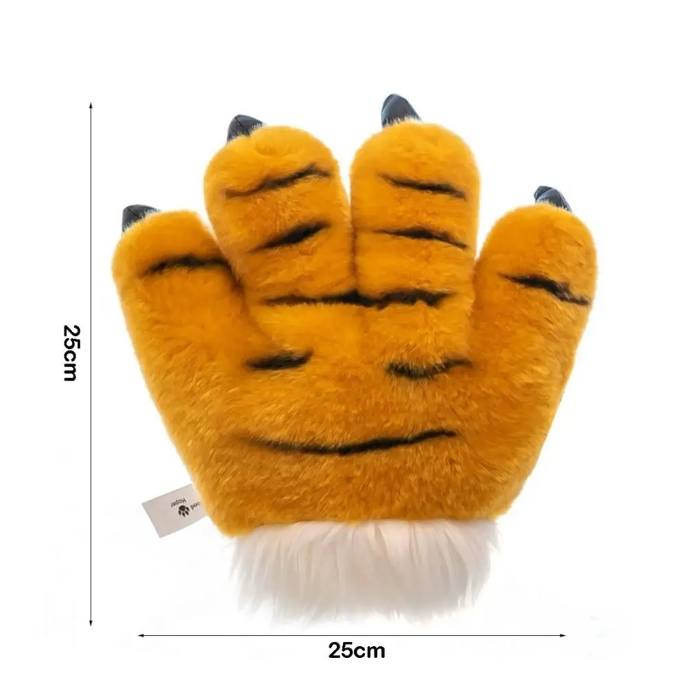Leuke Faux Tijgerpoot Handschoenen Pluizige Textuur Gewatteerd Interieur Handwarmers Gestreept Ontwerp Zacht Dier Cosplay Kostuum Accessoires