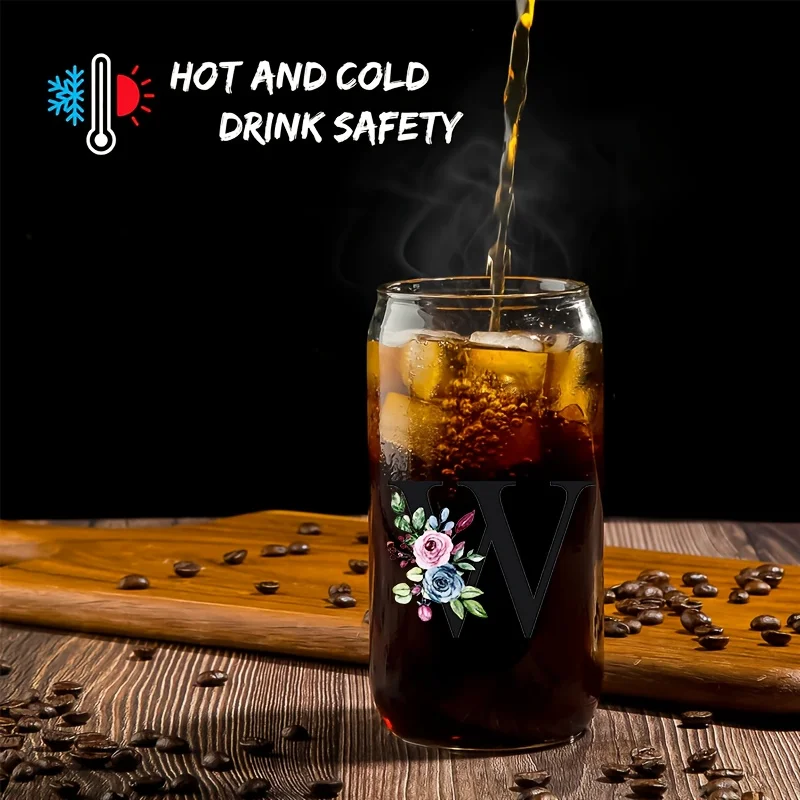 1PCS 24 Letter Glass Drinking Tumbler 470ML with Bamboo Lid And Straw Clear Custom Iced Coffee Cup Mason Jar for Beer Smoothie