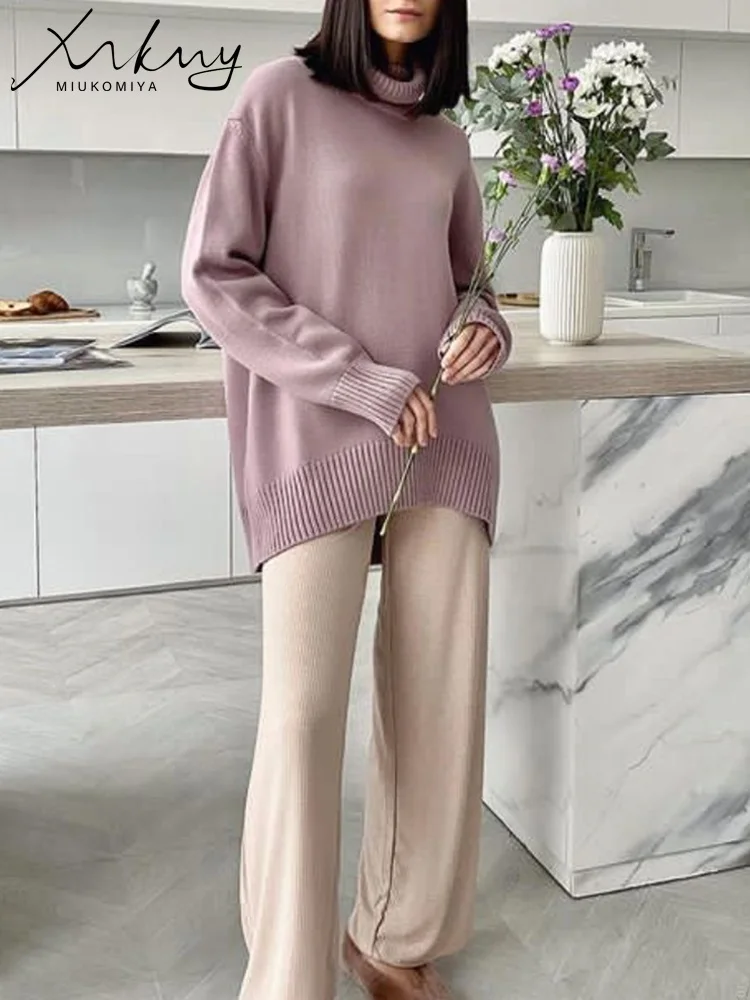 Rose Red Christmas Turtleneck Pullovers Sweaters Women Oversized Warm Solid Knit Tops Purple Turtleneck Sweater For Women Winter