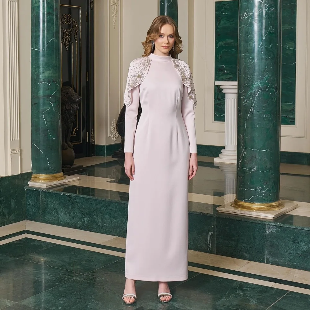 

Customized Jersey Rhinestone High Collar Straight Midi Dresses Bespoke Occasion Classic Women's Evening Luxury Party Glitter