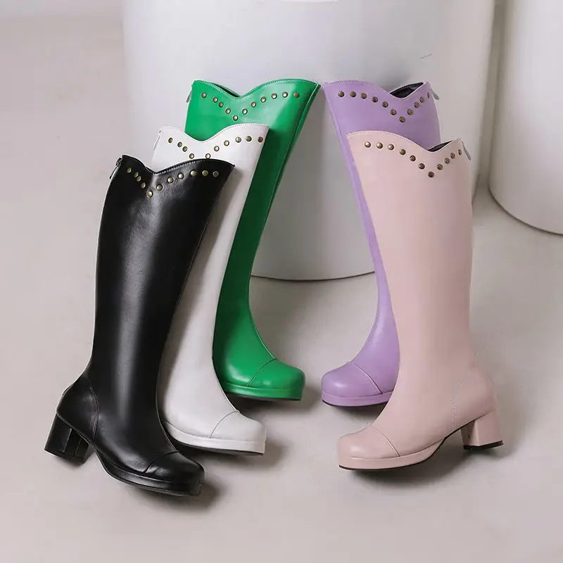 ORCHA LISA جديد أزياء المرأة الركبة عالية الجوارب جولة تو 5 سنتيمتر كتلة كعب البريدي المسامير أسود كبير الحجم 48 50 كول اليومية نمط