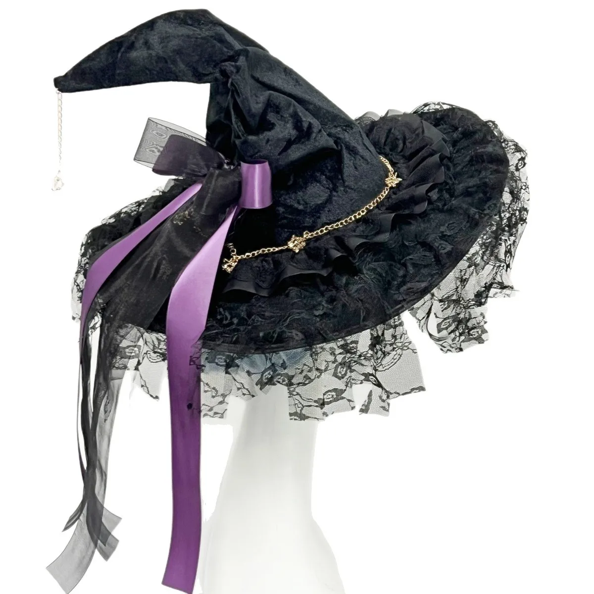 Dark Witch Hat Lolita Goth Cos Dress Up Headdress Vintage Bow Halloween Witch Hat Witch Hat