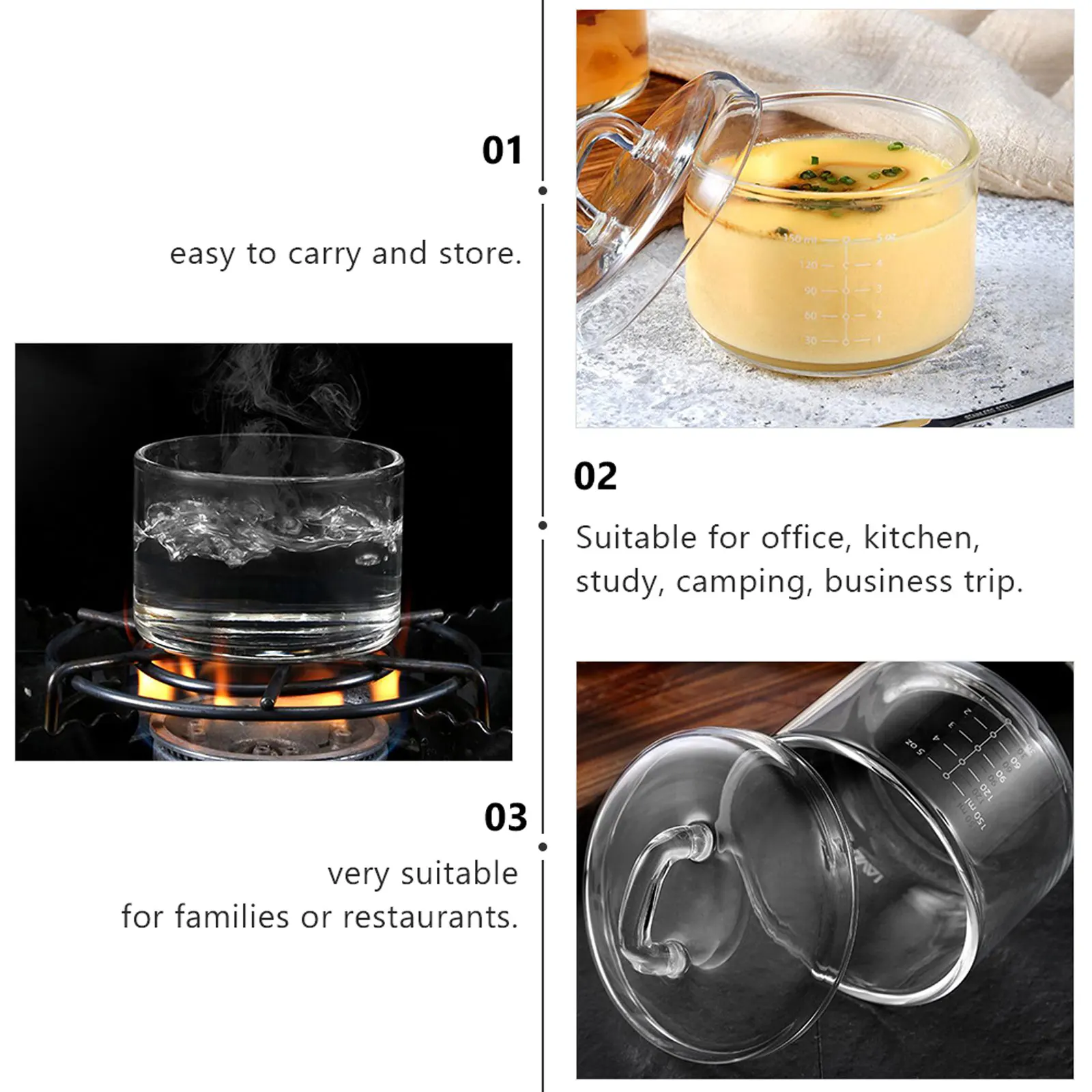 

1Pcs Complementary Food Steaming Bowl Glass Heat Resistant for Yogurt Pudding Cake Cooking Household Kitchen Office Camping