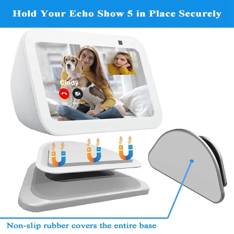 Adjustable Stand For Echo Show 5 Parts (3Rd Gen), Smart Display Magnetic Stand Mount, With 360 Degree Anti-Slip Base - White