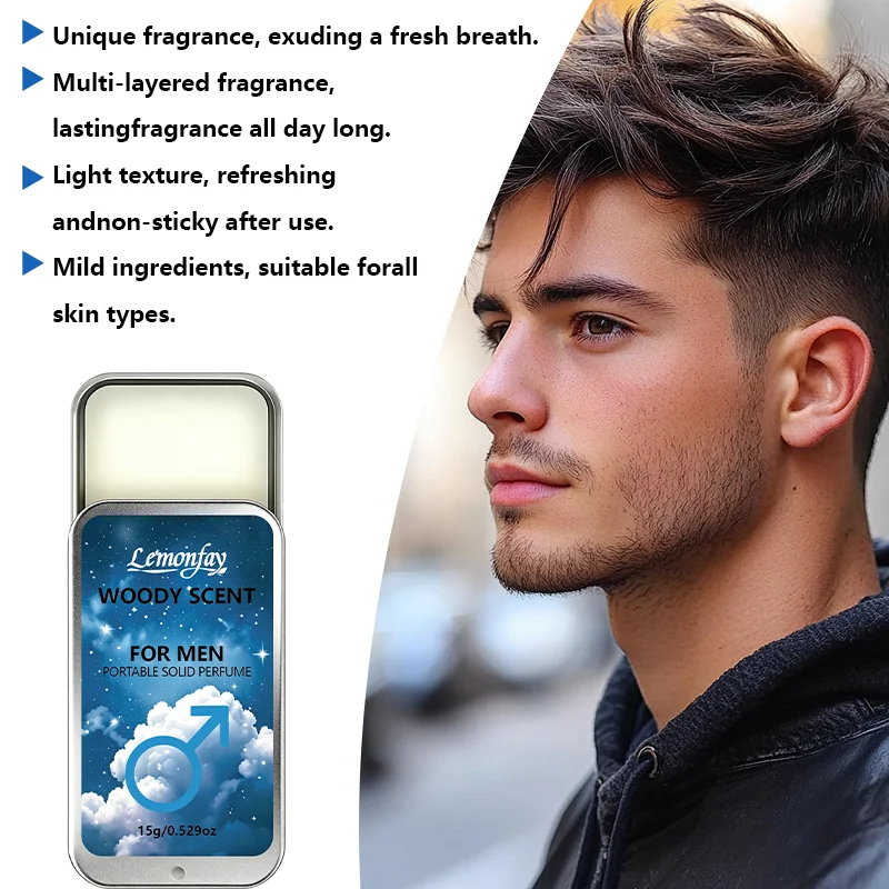 Lemonfay Woody Scent Portable Solid Perfume for Men 15g, Long Lasting Masculine Fragrance, Fresh Woody Scent for Daily Use view 6