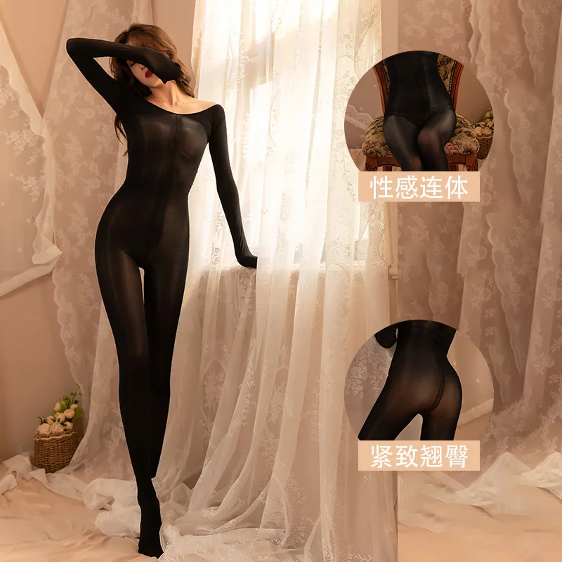

8D Open Crotch Horse Oil Stockings Sexy One-piece Stockings Full-body Stockings Pantyhose Oil Shiny One-piece Bodysuit White Bla