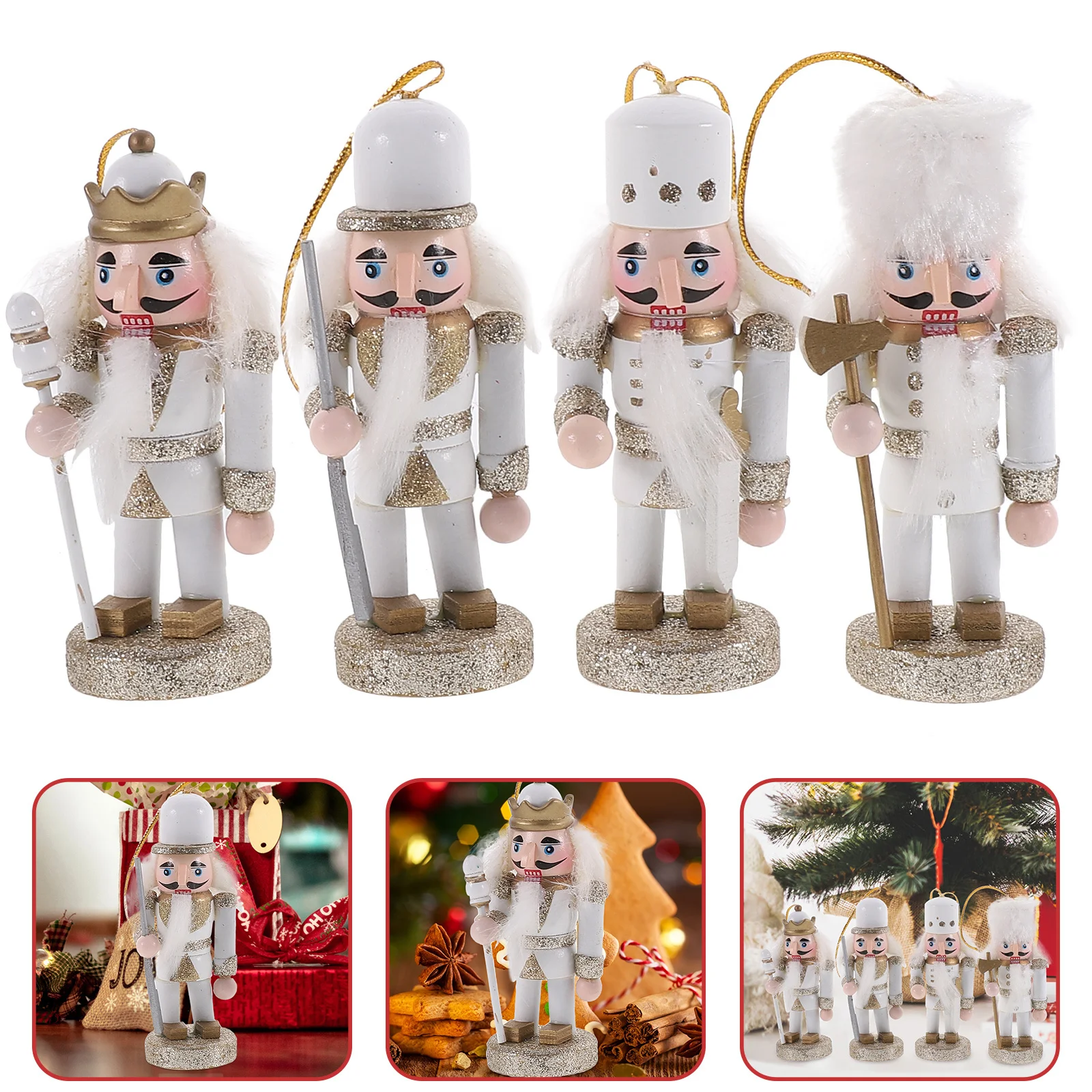 

4Pcs Wooden Nutcracker Decorative Statues Festive Christmas Table Centerpiece for Indoor Mantel Shelf Window Sill Decoration
