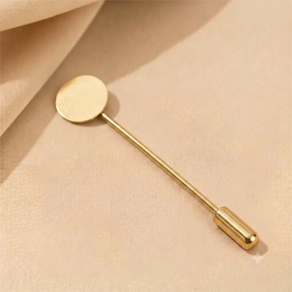 10Pcs Copper Long Pin Tone Round Blank Brooch Bases Tray Lapel Stick Brooch Safety Pin Needle For DIY Costume Jewelry Accessorie