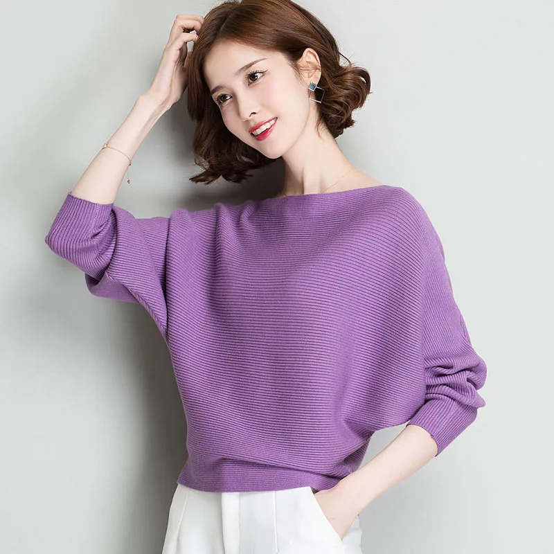 

Spring Loose Knitted Pullovers Sweater Tops Women Fashion O-Neck Long Sleeve Ladies Knitted Pullover Jumper Bat wing Casual Top