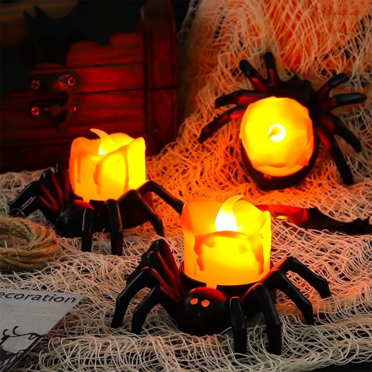 

Halloween Spider Candle Lamp Creative LED Flameless Spider Night Lantern Novelty Cute Tealight Holder for Halloween Decoration