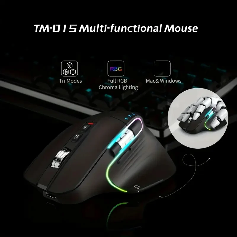 Wireless Wireless Mouse, 2.4GHz, Type-C Wired Three Mode Connection, Artificial Vertical Mouse, Rechargeable Optical Mouse