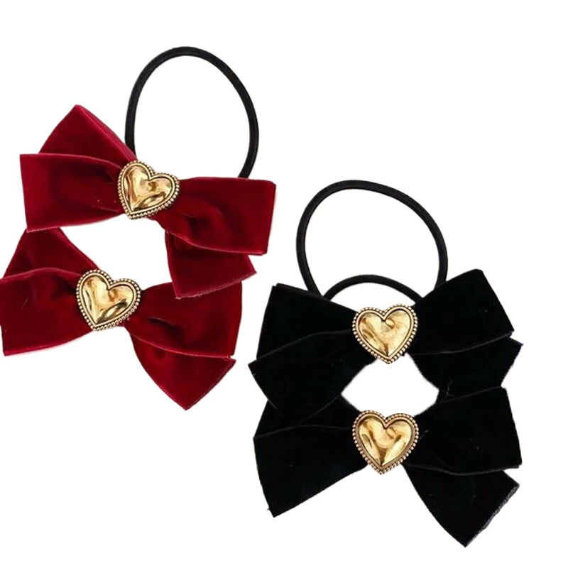 2PCS Girls Velvet Love Hair Rope Rubber Band Hair Accessories Fashion Hairpin Bow Hair Tie