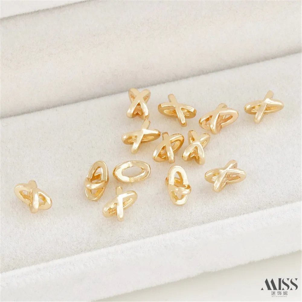 

14K Gold Color X-shaped Double-layer Bow Knotted Ball Bead-separated DIY Bracelet Necklace Ear Jewelry Accessories
