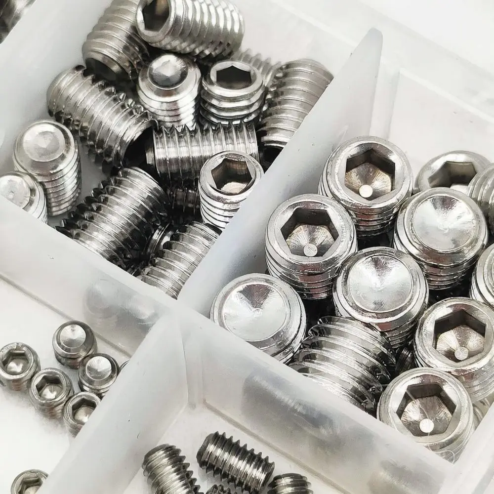 304 Stainless Steel Grub Screws M3 M8 Hex Socket Headless Set Screws Assortment Kit Cup Point Fasteners For Mechanical Repair