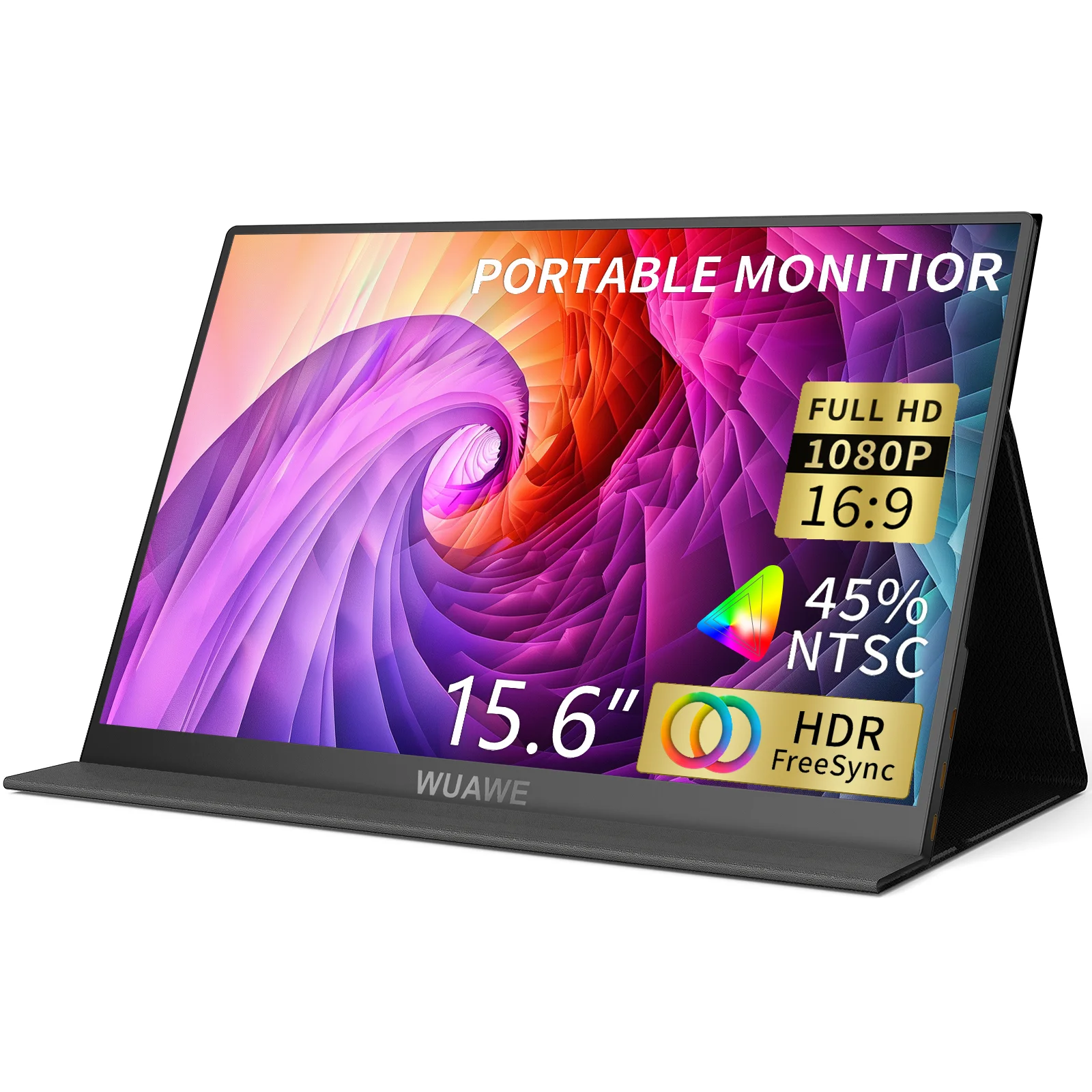 WUAWE 15.6 inch Portable Monitor for Laptop, 1080P 72 NTSC 100 sRGB USB C HDMI Travel External Second Computer Screen with HDR