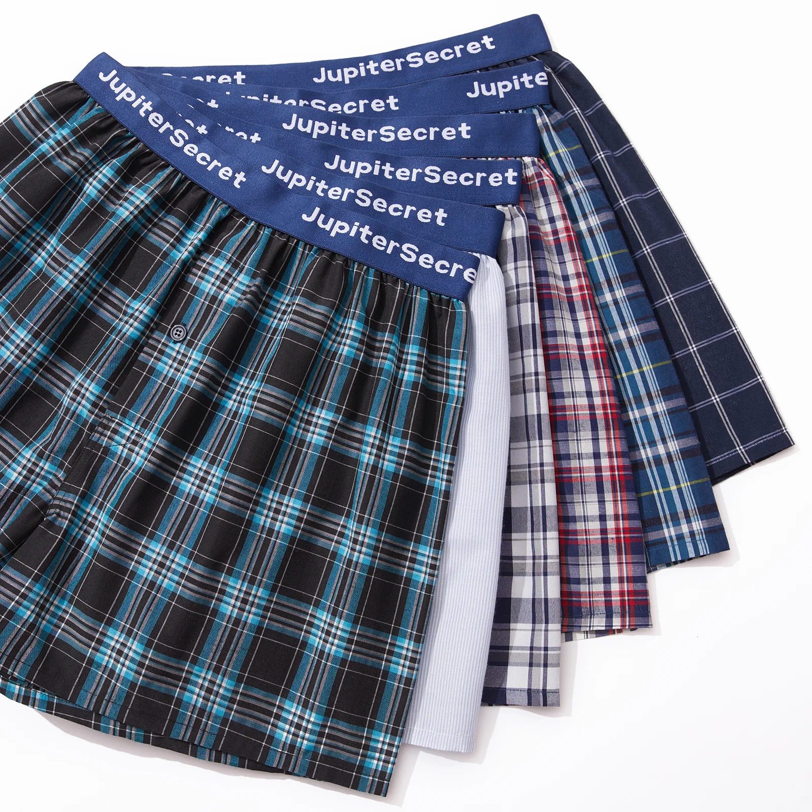 Jupitersecret  6pairs Men's  Plaid Boxer Shorts Casual Woven Boxer Shorts With Elastic Waistband Comfortable Underwear