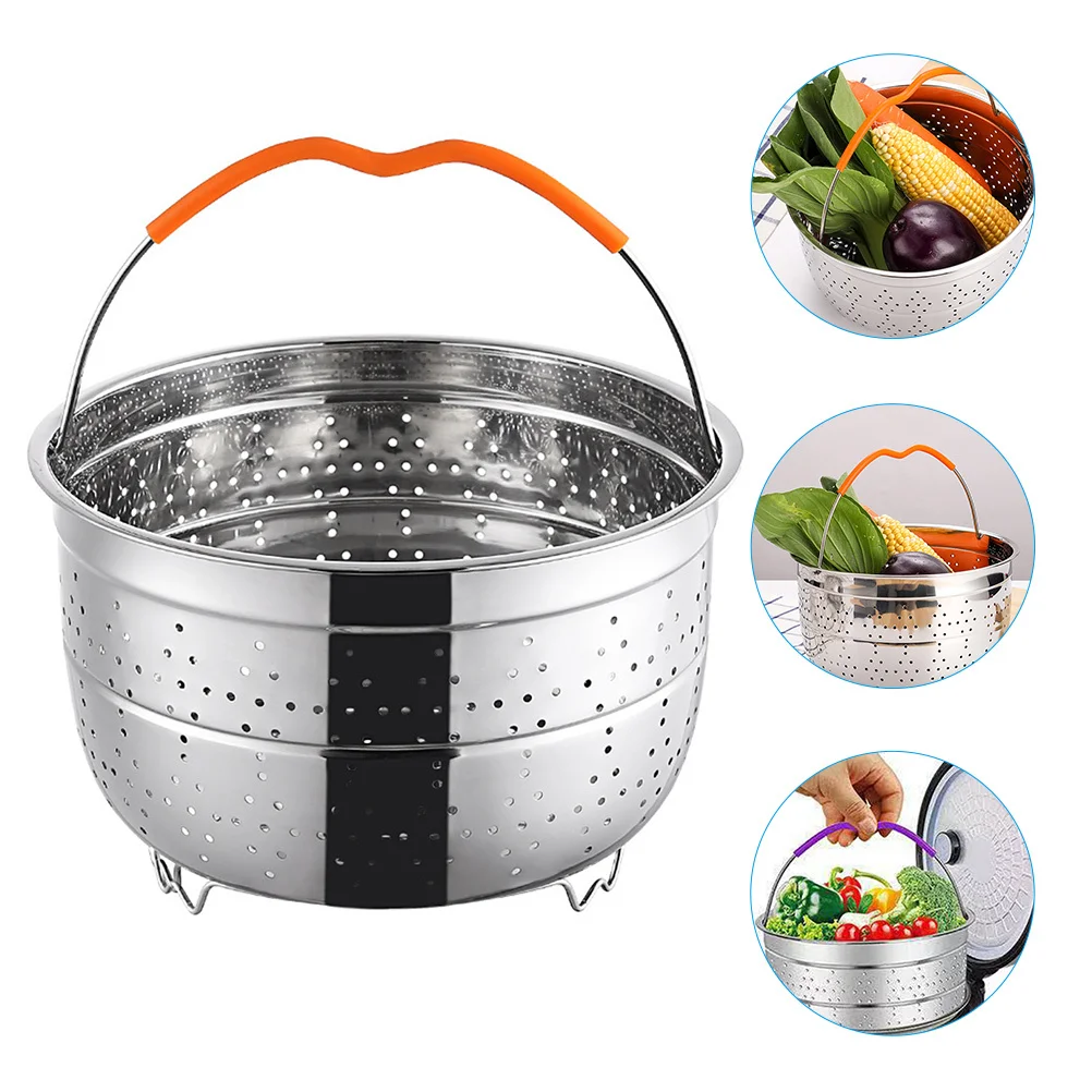 

1pcs Steamer For Pot Stainless Steel Drain Basket Vegetable Wash Strainer Rice Washing Container Kitchen Streamer Basket Hollow