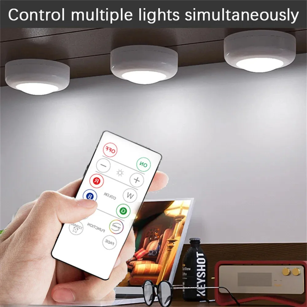 1/3/6PCS RGB LED Under Cabinet Light With Remote Control Wireless Night Lamp Room Decor For Wardrobe Kitchen Closet Cupboard
