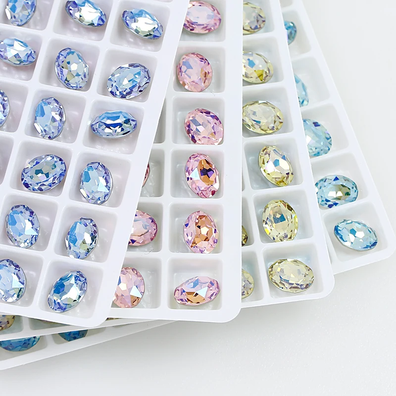 8x6mm Oval Shape Effect Color K9 Crystal Rhinestone Glitter Diamond 3D Pointback Stone Glue On Fancy Stone For Nail Art DIY Bags