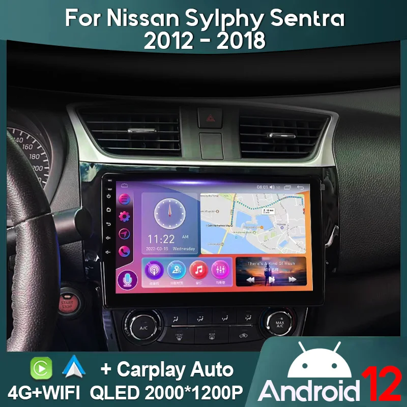 

Автомагнитола MAMSM для Nissan Sylphy B17 Sentra 12 2012 - 2018 Android 12 мультимедийный видеоплеер GPS 4G Carplay Авторадио 2K QLED