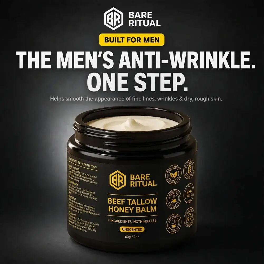 Bare Ritual Unscented Beef Tallow Honey Balm Natural Moisturizer Deep Hydration Nourish & Soften Dry Skin Facial & Body Balm 60g