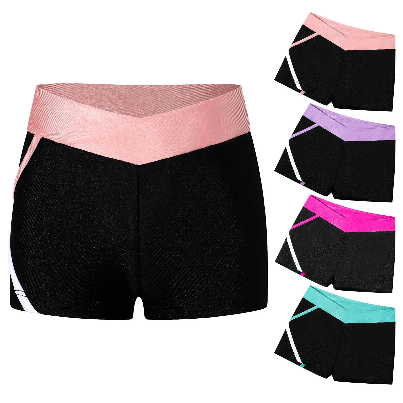 Kids Girls Gymnastics Micro Ballet Dance Shorts Low Waist Elastic Color Contrast Sport Shorts Stretchy Skinny Tight Hot Pants