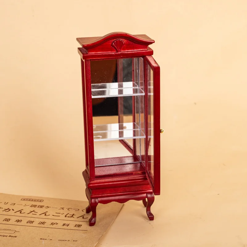 

1:12 Mini Cabinet Solid Wood Curved Top Single Door Cabinet Dollhouse Model Miniature Furniture Food Toy Decoration Home Decor
