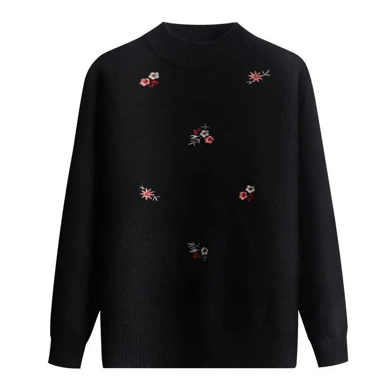 

Утолщенный флисовый вязаный свитер с цветочным принтом, зимняя теплая водная цельная бархатная базовая рубашка на подкладке из кроличьего меха для женщин среднего возраста M135