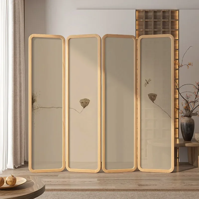 #New Chinese-style screen partition entry porch blocking living room office folding mobile lotus folding screen curved new model