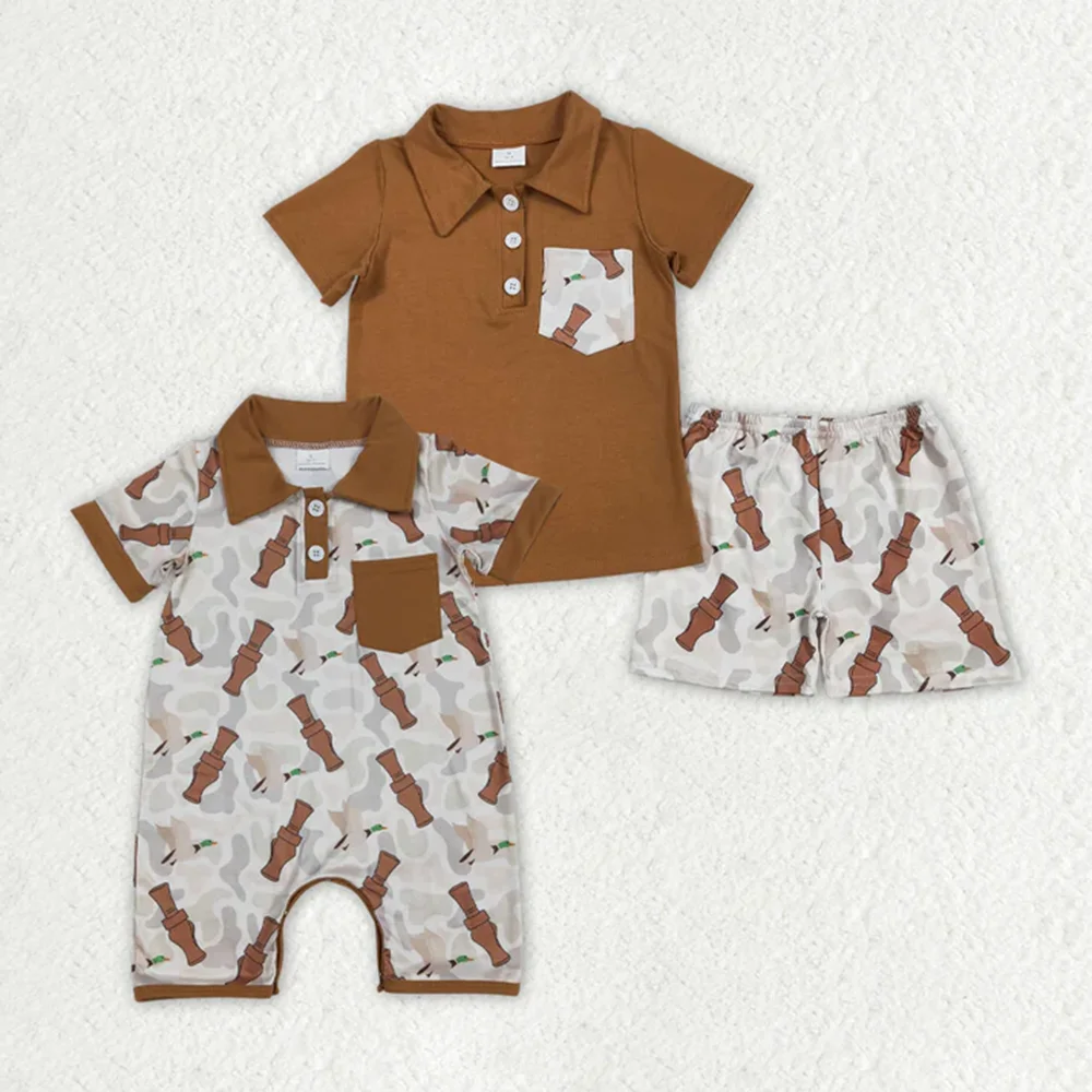 Sibling Baby Boys Brown Duck Call Camouflage Rompers Clothes Sets