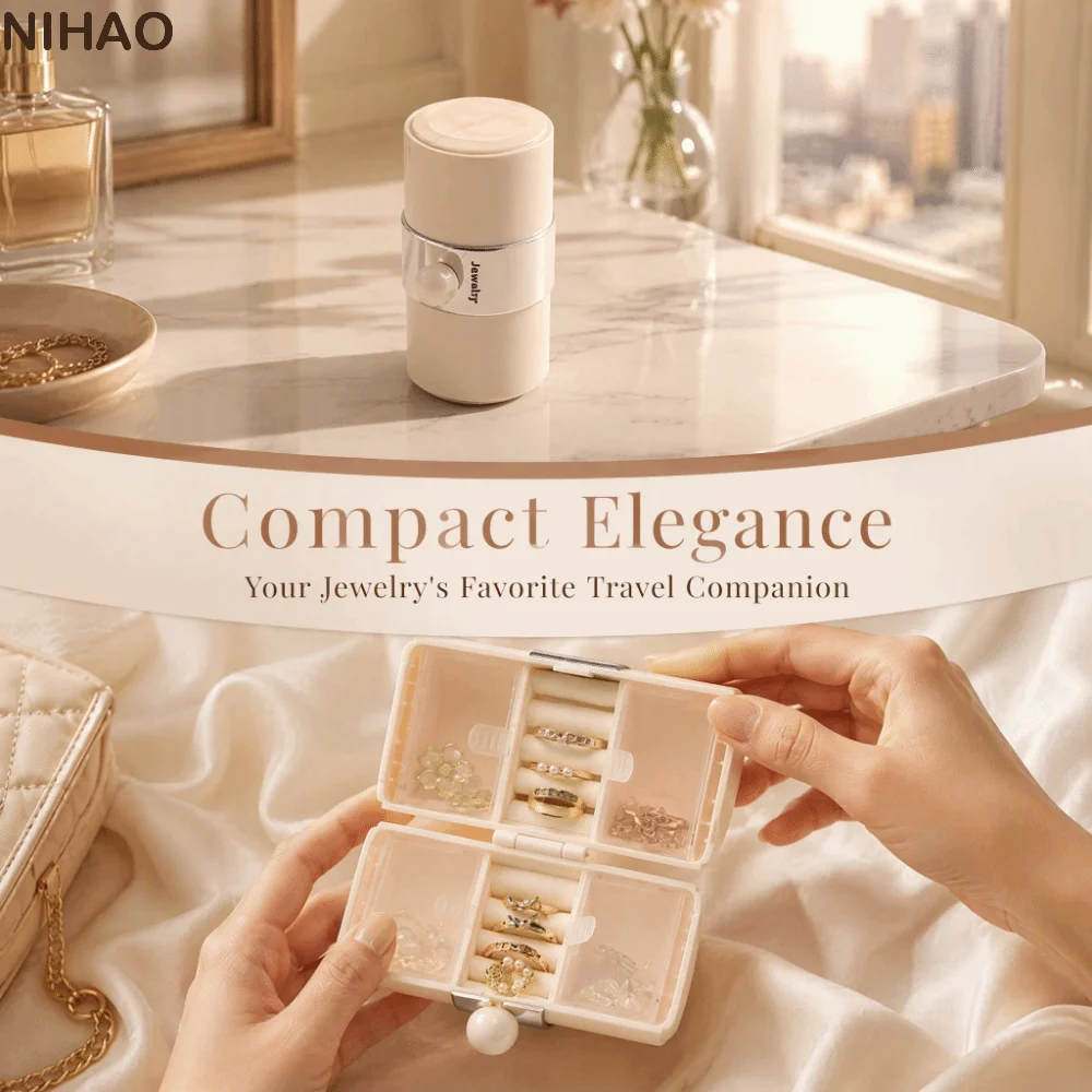 Cylindrical Jewelry Case Simple Compact Mini Ring Box Portable ABS Waterproof Earrings Organizer Trip Carrying