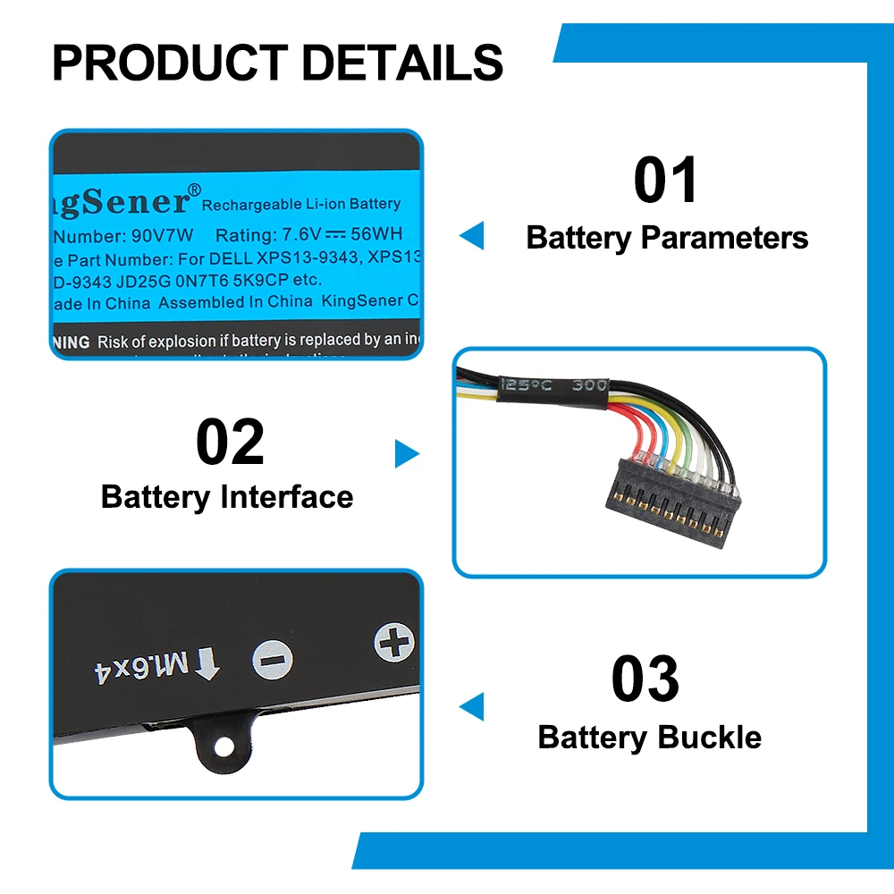 KingSener 90V7W JHXPY JD25G 090V7W Laptop Battery For Dell XPS 13 9343 XPS13 9350 13D-9343 P54G 0N7T6 5K9CP RWT1R 0DRRP 56WH