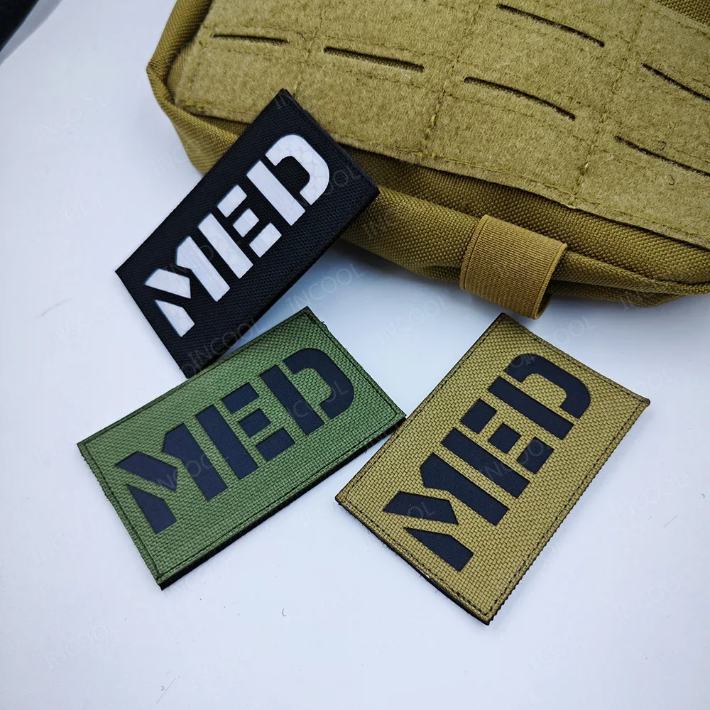 Safety Outdoor Reflective MED Medic Patches Glow In Dark Patch Embroidery Tactical Decorative Armband Luminous Badges Appliques