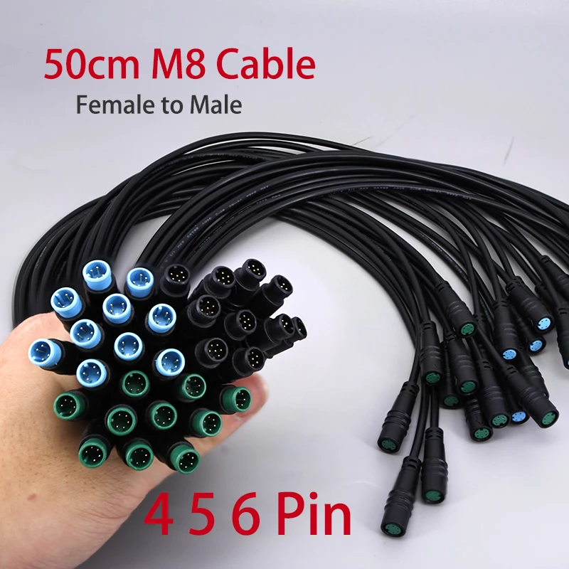 0.5m M8 Cable Extension 4 5 6 Pin Connector cable Female to Male Plug Ebike Brake Display Throttle DIY Electric Bicycle N6
