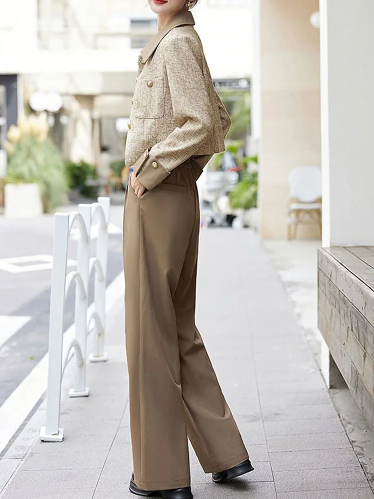 أزياء أنيقة متباينة اللون 2 قطعة مجموعة المرأة عارضة السراويل واسعة الساق Conjuntos واحدة الصدر البنطال القصير #2