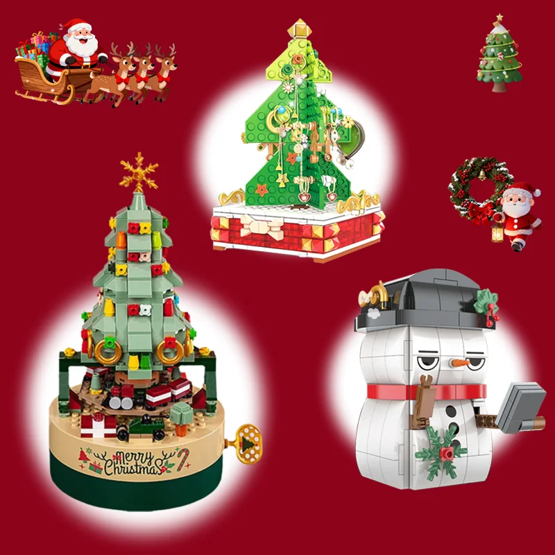 

DIY Рождественская елка Музыкальная шкатулка Строительные блоки Набор Держатель для ювелирных изделий Снеговик Кирпичи Рождественские украшения Подарки для детей