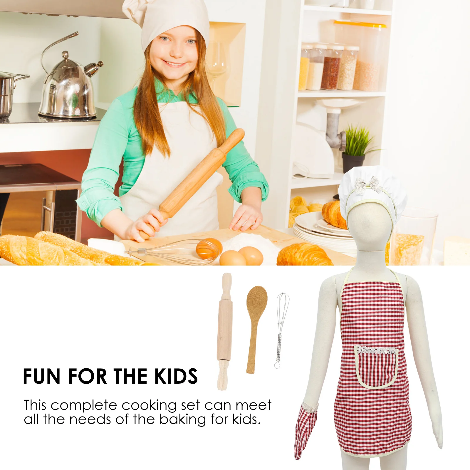 

1Set Kids Baking Utensils Kitchen Basic Baking Set Cloth Wood Role Play Cooking Tools Birthday Gift Educational Play