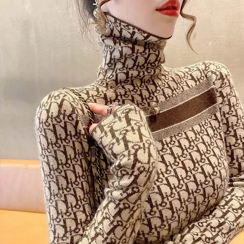 Women Clothing Chic Y2k Knitted Pullovers Autumn Winter Fashion Vintage Turtleneck Sweaters Comfortable Soft Wool Tops