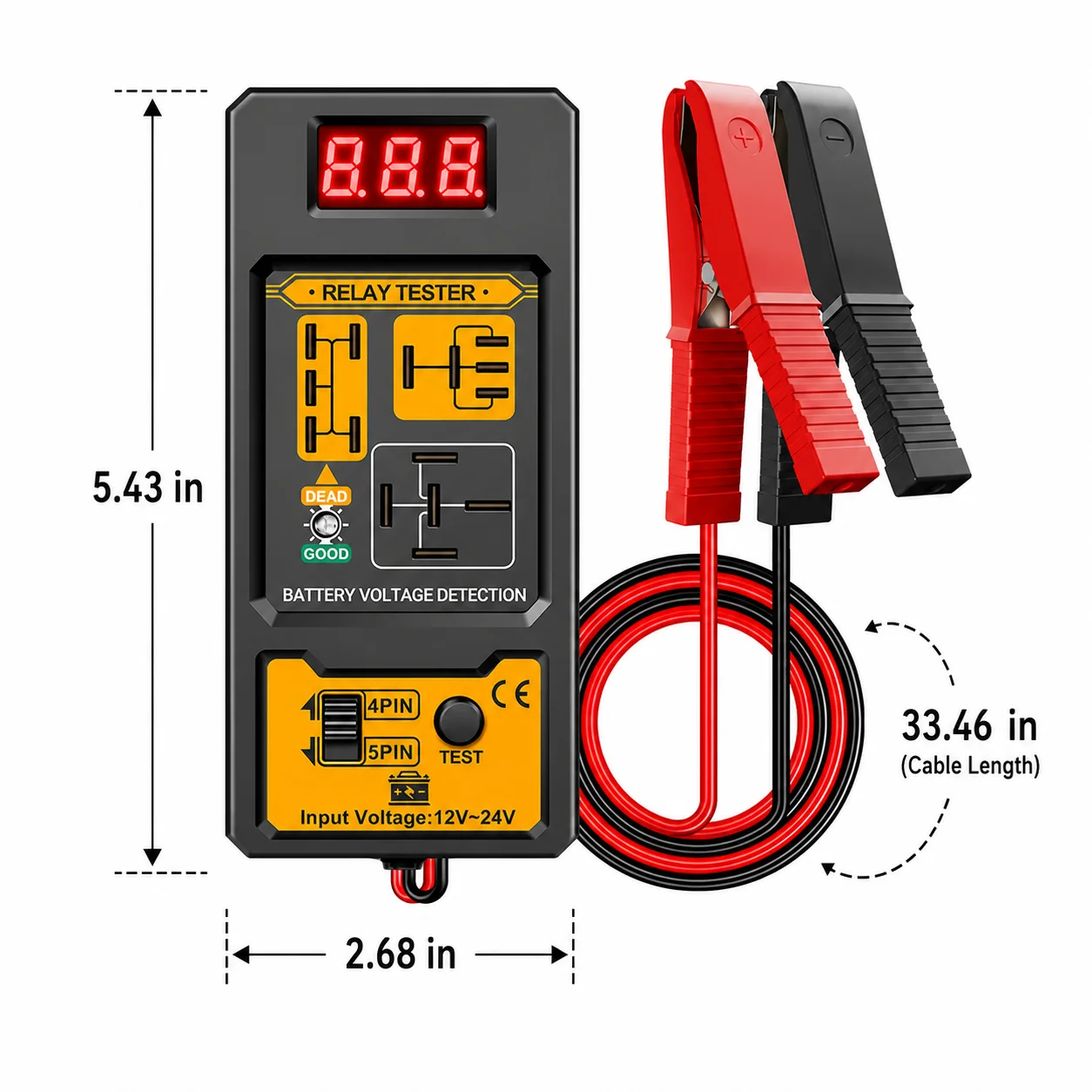 Cnb-808 Automotive Relay Tester 12V 24V Car Relay Analyzer 4Pin 5Pin Detection Tool Led Display Electrical Diagnostic Device