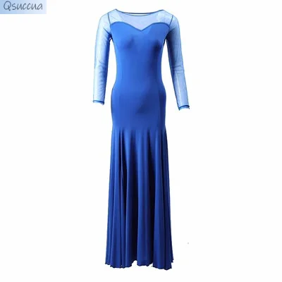 Modern Dance Skirt Dress National Standard Dance Clothes Long-Sleeved Perspective Practice Clothes Judges And Judges Clothes