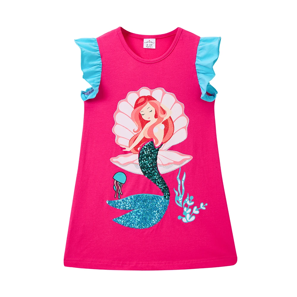 DXTON  Summer Kids Dresses For Girls Cartoon Toddler Clothing Everyday Children Dress Mermaid Sequin Princess Girls Casual Wear