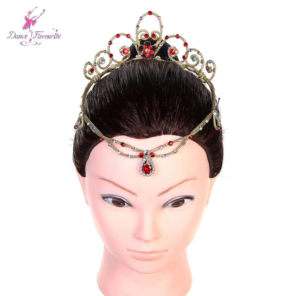 

HB042 Gold Ballet Tiara Hair with Red Stone Accessories Girls Ballerina Headdress