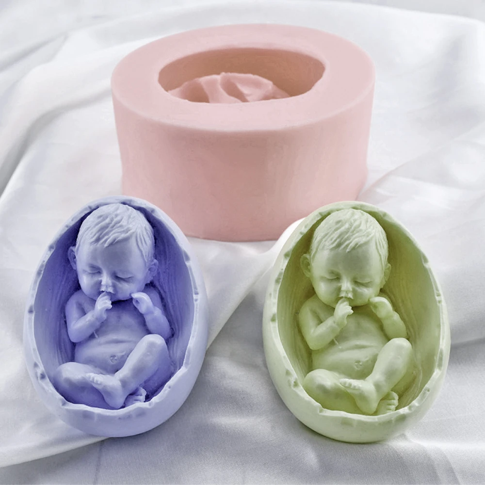 3D Eggshell Baby Silicone Fondant Mould Cake Topper Decor for Chocolate Candy Soap Baking Resin Gypsum Wax