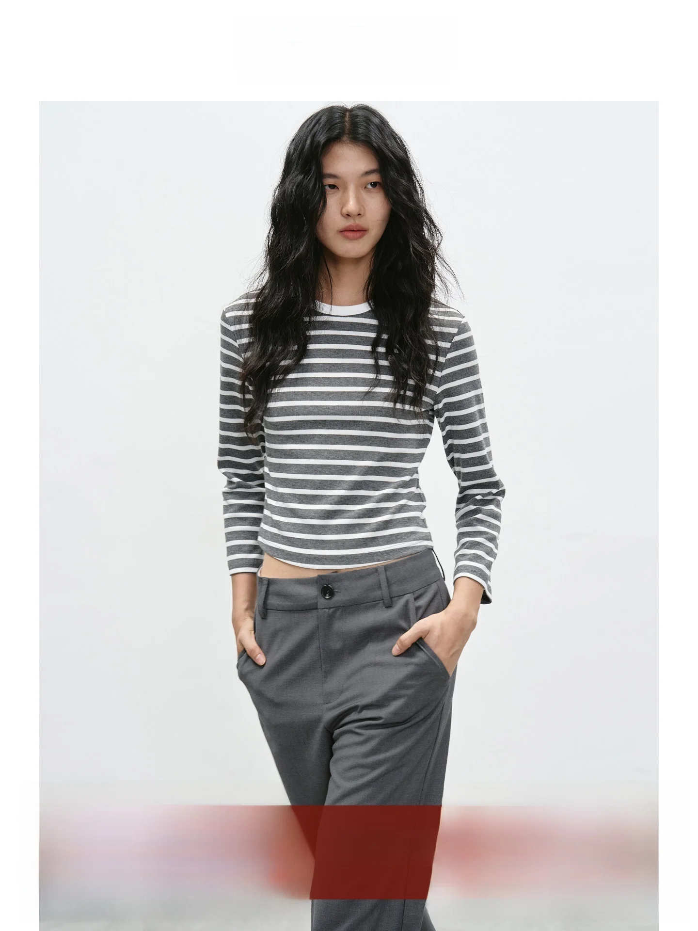 

EIGHTHMONTH Дышащая футболка с полосками из смешанных текстурных материалов, с вырезом на талии, облегающая, с рукавом 3/4, базовый топ, женская повседневная модная одежда