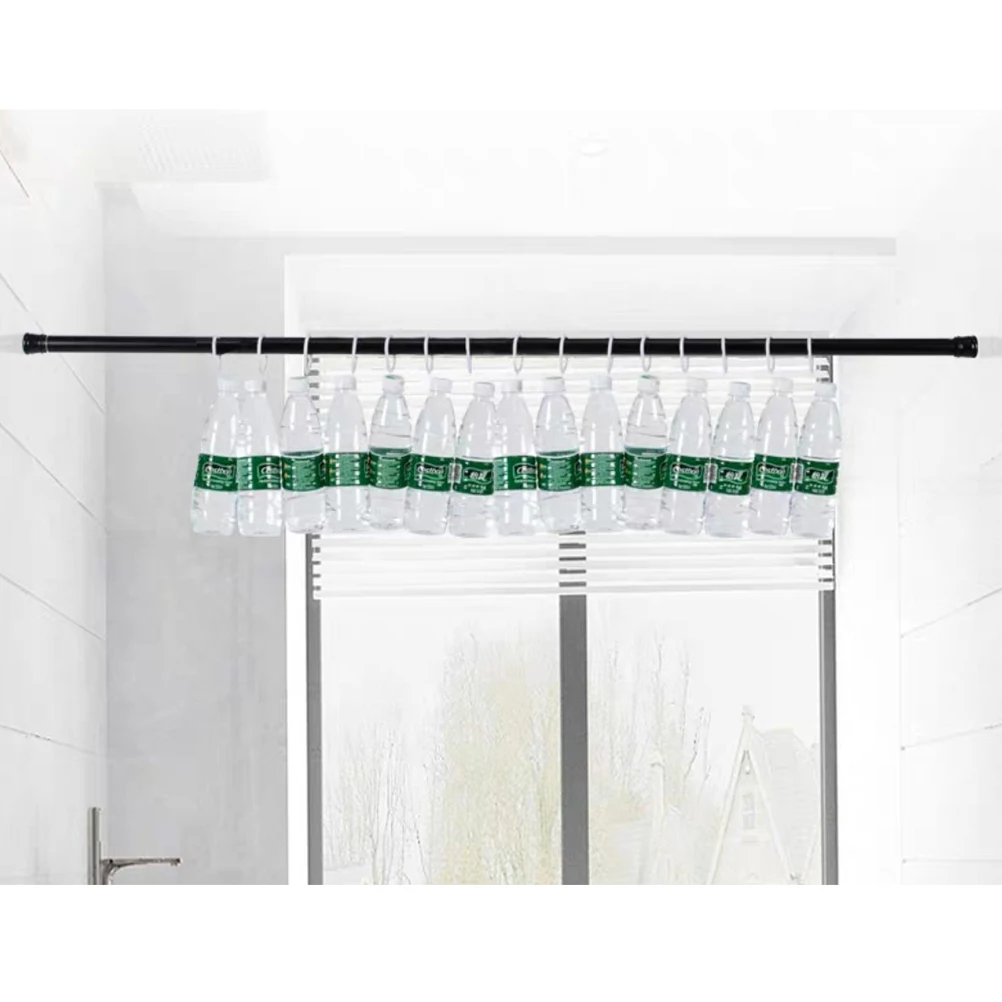 

2pcs Multi-Function Telescopic Bar Heavy Duty Tension Rod Adjustable Curtain Pole Shower Clothes Holder 30-50Cm Black